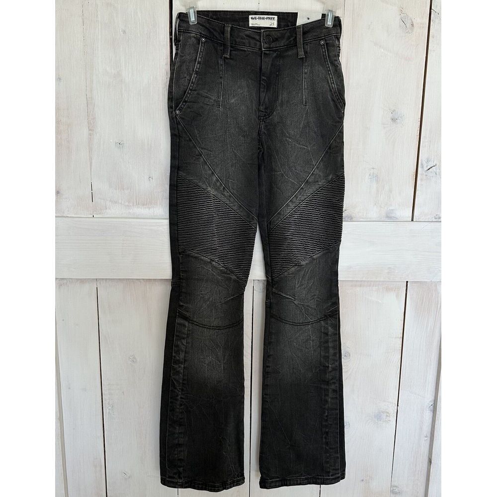 Free‎ People We The Free Vector Moto Flare Jeans Distressed Black Size 25 NWT - Picture 2 of 14